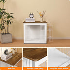 DWANTON Dog Crate Furniture with Cushion, Wooden Kennel Table with Double Doors, Indoor Dog House, Small/Medium/Large Size, 27.2" L, White+Warm Brown