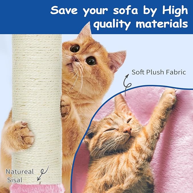 Cat Craft Cat Tree 63 Inch Cat Tower for Indoor Cats, Multi-Level Cat Tree for Large Cats 20 lbs+ Heavy Duty Cat Tower with Sisal Scratching Posts, Hammock, Condo and Extended Platform, Pink