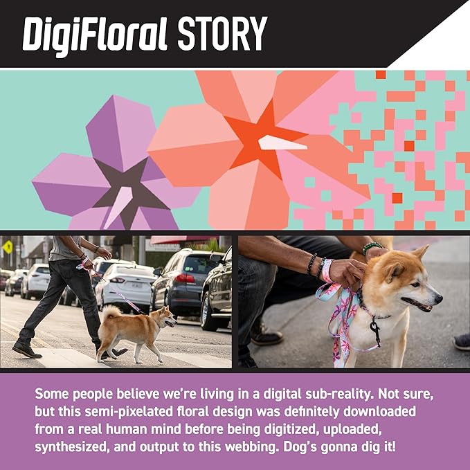Wolfgang Heavy Duty, Adjustable Dog Collar with Quick Release Nylon Buckle for Walking & Training, DigiFloral Print, Medium