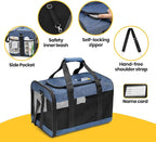 Dog Carrier Soft Sided, Large Cat Carrier with Inner Safety Leash, Pet Transport Carrier for Large Cats and Medium Dogs up to 20 Lbs, Collapsible Travel Puppy Carrier Bag -Blue L