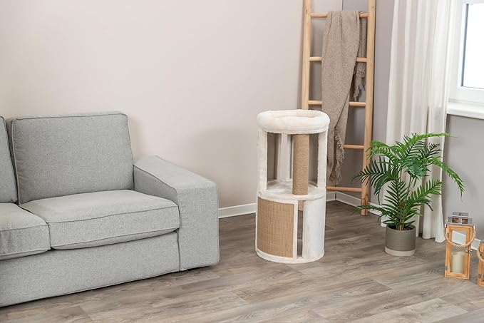 Trixie Giorgia Cat Tower – Cat Tree with Thick Sisal Posts, Caves, Platforms & Hanging Toy – Durable Cat Furniture for Indoor Cats – Beige, 15.7" x 15.7" x 32.3"