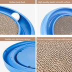 Cat Scratching Board with Balls for Cats Grinding Claw, Round Cat Scratcher Interactive Toy, Cat Ball Track Scratcher Pad for Cats Exercise Play(Blue)