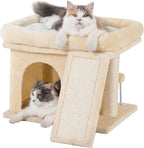 Small Cat Tree Tower for Large Cat, Cat Bed House with Large Perch for Adult Cats, 20 * 16.5 Inch Big Platform for Indoor with Super Cozy Soft Mat, Large Cat Condo with Scratching Post, Beige