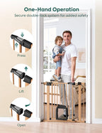 Babelio CatPrivilege Ⅲ Baby Gate with Cat Door, 29"-43" Adjustable Brown Wood Pattern Pet Door, 30" Tall Pressure Mounted Safety Gate for Stairs & Doorways, Auto Close,Wall Protectors Included