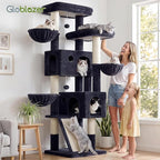 Globlazer Large Cat Tree, 72 inch Tall Cat Climbing Tower for Indoor Large Adult Cats Multi-Level Furniture Tree House with 2 Cozy Perches, 2 Padded Condos, 5 Sisal Scratching Posts, F72G, Dark Grey