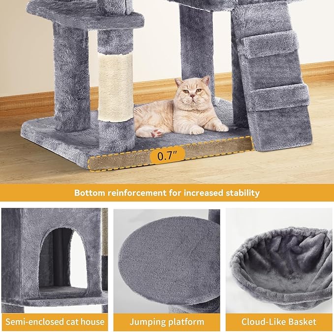 YITAHOME 70.8in Cat Tree Tower for Indoor Cats: Multi-Level Kittens Pet Play House Condo Furniture Activity Center with Scratching Posts Stand, Light Grey
