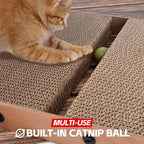 AUSCAT L-Shape Cardboard Cat Scratcher, 27.2 Inch Vertical Cardboard Scratcher for Indoor Cats with 2 Built-in Toy Balls