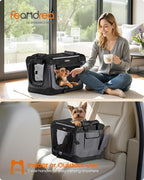 Feandrea Collapsible Dog Crate, 20-Inch Portable Dog Travel Crate for Small Dogs, Oxford Fabric Pet Carrier with 4 Mesh Doors, Handles, Storage Pocket, Water Bottle Holder, Ink Black UPDC015BH02