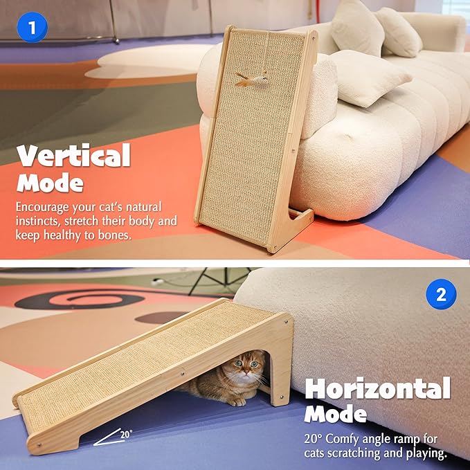 PETKARAY Cat Scratcher, Sisal Scratching Ramp, L Shape Scratch Pad for Indoor Cats, Wall Furniture Protector with Catnip (Large Size)