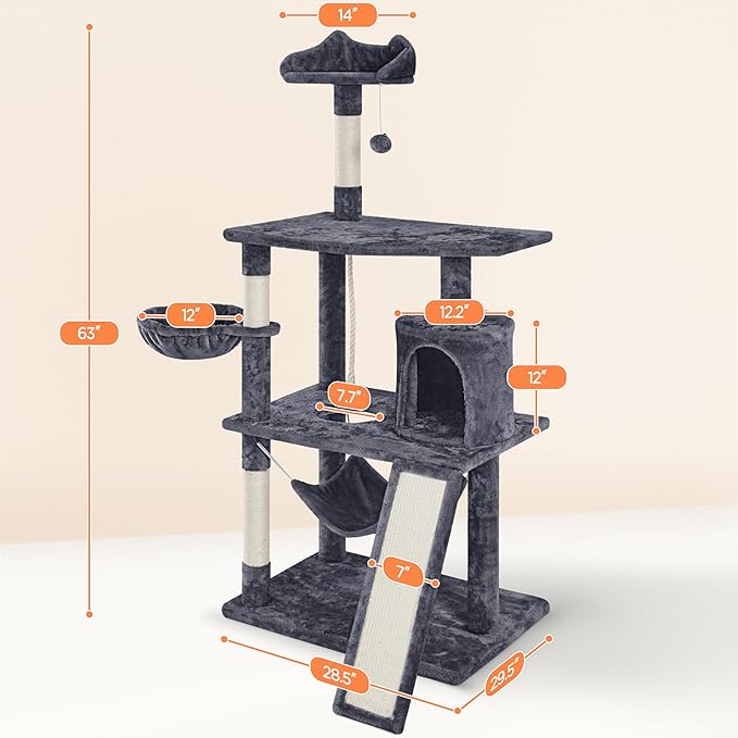 Topeakmart Cat Tower for Indoor Cats 63.5inch, Cat Furniture Condo with Scratching Posts as Kitten Activity Center