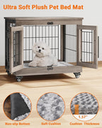 Dog Crate Furniture with Cushion Set of 2, Wooden Dog Kennel Indoor with Double Doors, Dog Cage with Wheels, Dog House Side End Table for Small Dogs up to 30 lb, 27.2" L, Grey