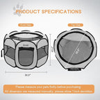 Pet Cat Playpen for Indoor Cats Enclosed, Puppy Dog Play Pen for Outdoor Travel Camping (Large Size, Light Grey)