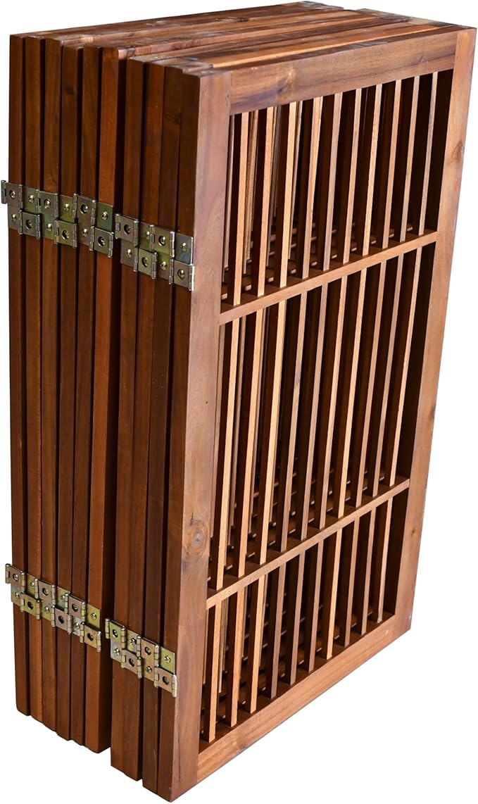 Urnporium Pet Dog Gate Freestanding, Strong Durable Folding Wooden Fence, Portable Acacia Hardwood Safety Barrier for Indoor & Outdoor Use (Brown Pet Gate, 10 Panel 30" Tall)