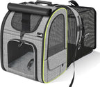 Pecute Cat Backpack Carrier XL, Expandable Pet Backpack Curtain Design for Cats Dogs Up to 15lbs, with 4-Side Breathable Mesh, Multi-Entry & Lockable Zippers for Travel, Hiking, Camping - Hands Free