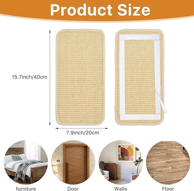 5 Pcs Cat Scratcher Mat, 15.7X 8 Inch Sisal Cat Scratching Pad with Adhesive Loop Tape, Natural Scratch Pad Rug for Cat Grinding Claws Nails Furniture Protector for Sofa Chair Couch