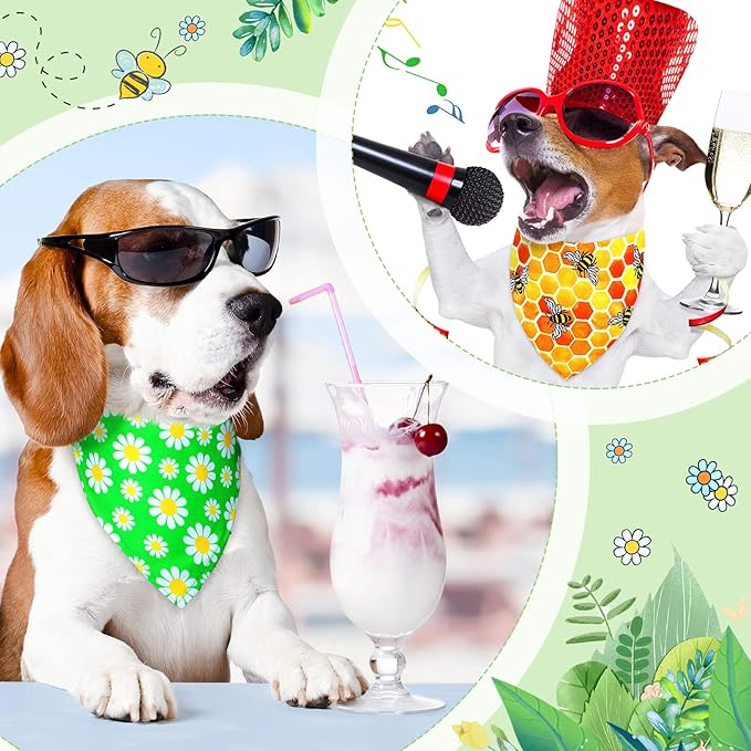 Eccliy 30 Pack Spring Dog Bandanas Bulk Flower Dog Scarfs Summer Head Wrap Soft Triangle Polyester Bandana Pet Costume Cute Bibs with Flowers Patterns for Female Male Small Medium Large