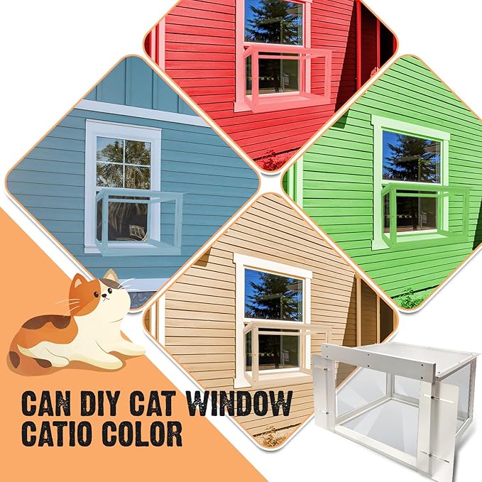 Acrylic Cat Window Catio,Catio Outdoor Enclosure Window with Wooden Frame,Cat Window Box with Waterproof Clear Roof for Sunbathing, Napping,Enjoying The Outdoor Sight