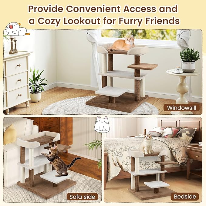 PETSITE 28-inch Small Cat Tree, Multi-Level Modern Cat Tree Tower with Sisal Scratching Posts, Multiple Jumping Platforms, and Soft Spacious Top Perch, Ideal for Elder Cats