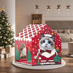 LUCKITTY Cat Scratcher with House Christmas Cardboard House Playground for Indoor Cats, Xmas Scratching Pad Holiday Hideout Decoration