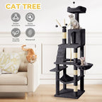 DWVO 64.5" Tall Cat Tree, Multi-Tier Cat Condo with Hammock, Scratching Posts & Play Balls for 2-3 Cats (Dark Gray)