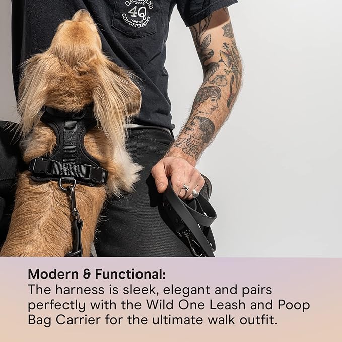 Wild One Dog Harness, The Original No-Pull, Pet Harness with 3 Leash Clips, Adjustable Soft Padded Vest, Comfortable, Stretchy, Size L, Black