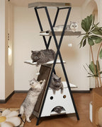 Modern Wood Cat Tree Tower for Indoor Cats Large Adult - 67 Inch Tall Multi-Level Heavy Duty Cat Condo Trees Furniture with Caves Perch Bed Scratching Board -XL Big Wooden Kitty House
