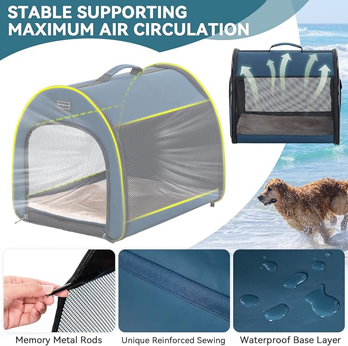 PETSFIT Collapsible Dog Crate, Dog Travel Crate - 26.5 Inch Lightweight, Roomy, Easy to Set Up, Portable Pop Up Dog Carrier with Thick Mat, Sturdy Soft Sided Dog Crate, Navy Blue