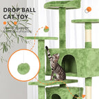 BestPet | 70" Cat Tree Tower | Green | Sturdy, Easy to Assemble, Multi-Level Activity Center with Sisal Scratching Posts, Condos, Perches, Hanging Cat Toys, Observation Decks & Ladder