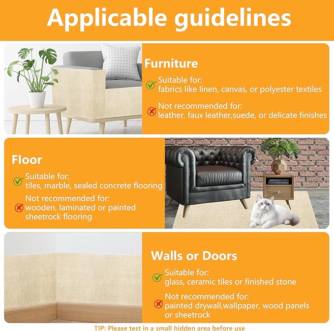 Cat Scratch Pad for Wall,Cuttable and Adhesive Cat Scratching Mat,Fun Interactive Scratcher,Cat Scratch Furniture Protector (Beige,78.7×15.8inch)