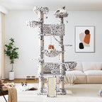 Allewie 81 Inches Tall Cat Tree/Multi-Level Large Climbing Tree House and Towers for Big Feline/Condo and Hammock/Scratching Post/Wide Base/White & Black Spot