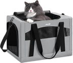 Pecute Cat Carrier Stable, Pet Carrier with Hidden Anxiety Relief Partition & Stable Steel Frame, Safe Cat Carrier for Car Travel, Soft-Sided Dog/Cat Carrier Bag for Pets Up to 11lbs, Gray
