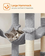 Feandrea Cat Tree, 55.1-Inch Cat Tower, Plush Multi-Level Condo with 4 Scratching Posts, 2 Perches, Hammock, Cave, Light Gray UPCT161W01