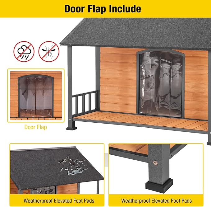 Aivituvin Large Dog House Outdoor Dog Kennel with Chewproof Strong Metal Frame for Large Breed Dogs (47.2" L x 45" D x 37.7" H)