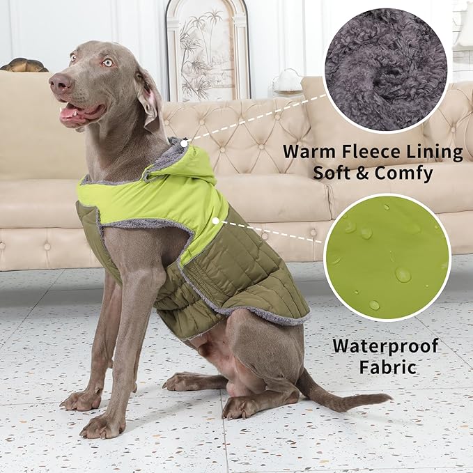 Detachable Hooded Dog Coat with Harness for Medium Dogs,Super Warm Fleece Puppy Jacket for Cold Winter Doggie Coats,Green XL