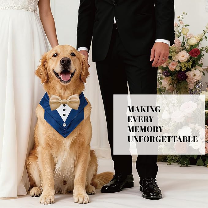 AVERYDAY Dog Tuxedo Bandana Collar for Wedding Outfit, Dog Tux Costume with Bowtie, Pet Harness with Leash Ring for Birthday Party Christmas, Formal Wear Suit and Tie for Small Medium Large Breeds