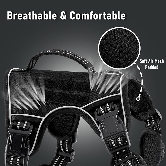 Dog Harness for Small Dog Breeds, Non Pulling Escape Proof Black Reflective Puppy Vest Harness with Handle, No Choke, Adjustable and Soft Padded, for Easy Walking and Training for Small Sized Dogs