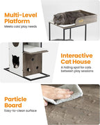 Wood Cat Tree Tower, 84 Inch Modern Extra Tall Cat Condo Trees for Indoor Cats Large Adult, XL Multi-Level Heavy Duty Wooden Sturdy Cat House Furniture with Platform Perch Bed Scratching Post