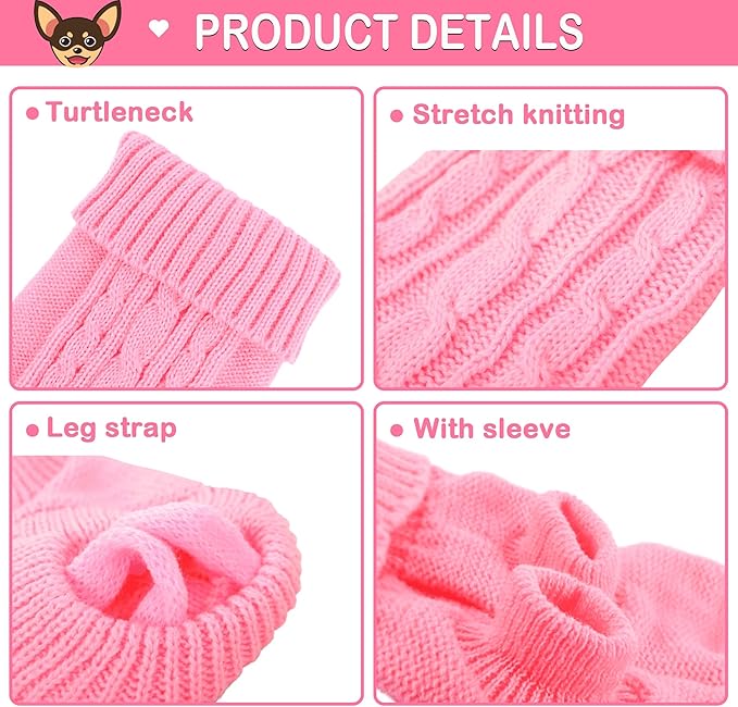 Chihuahua Yorkie Sweater, 2 Pieces Dog Sweaters for Small Dogs, Turtleneck Knitted Dog Clothes for Small Dogs, Winter Warm Pullover Sweaters, Pet Cat Sweater Cold Weather Puppy Clothes Outfits XS