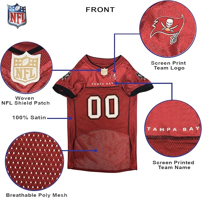 Pets First NFL Tampa Bay Buccaneers Dog Jersey, Size Medium, Football Shirt Costume for Pet, Dog Sports T-Shirt, NFL Team Clothing for Cats, Licensed Pet Apparel Available in 7 Sizes and 32 Teams