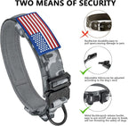 DAGANXI Tactical Dog Collar, Adjustable Military Training Nylon Dog Collar with Control Handle and Heavy Metal Buckle for Medium and Large Dogs, with Patches and Airtags Case (L, Camo)