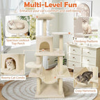 Tangkula 58 Inch Cat Tree Tower, Multi-Level Cat Tower with Sisal Scratching Posts, Padded Top Perch, Condo & Hammock, 3 Hanging Balls, Jumping Platforms for Indoor Cats (Beige)