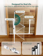 BABELIO Safety Gate Door Fits for Stairs, Narrow and Wide Doorways with Auto Close, Easy Install, No Drilling, Pressure Mounted for Baby, Child, Pets, Dog/Puppy, 26''-40'', White