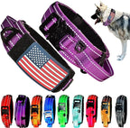 2-Inch Wide Tactical Dog Collar with Control Handle, Adjustable for Medium & Large Dogs, Military Style with Heavy-Duty Metal Buckle, USA Flag Patch & Customizable Name Plate, Training & Everyday Use