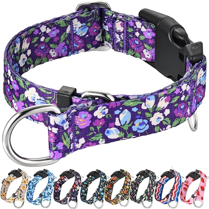Martingale Collar for Dogs with Buckle Floral No Pull Training Dog Collars (Purple Floral, XLarge)