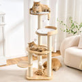 797Audio Modern Solid Wood Cat Tree Tower, 49" Tall Cat Tree with Sisal Scratching Posts and Capsule for Adult Cats, Natural Oak Wooden Cat Tower,Aesthetic Multi-Level Cat Climbing Tree for Indoor Cat