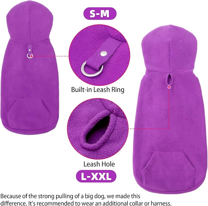 EXPAWLORER Dog Hoodie Fleece Sweater Vest, Hooded Dog Sweatshirt Fall Winter Pet Clothes with Leash Hole, Sleeveless Warm Cozy Puppy Clothing for Cat Small Medium Large Dogs Girl Boy, Purple XXL