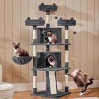 Topeakmart Large Cat Tower Cat Tree with Caves Condos, Platforms Scratching Board & Scratching Posts as Cat Activity Center, Pet Play House