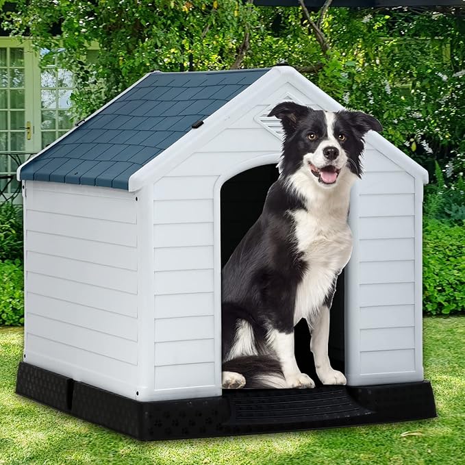 Dog House, Dog House for Small Medium Large Dogs, Waterproof Ventilate Plastic Durable Indoor Outdoor Pet Shelter Kennel with Air Vents and Elevated Floor, Easy to Assemble