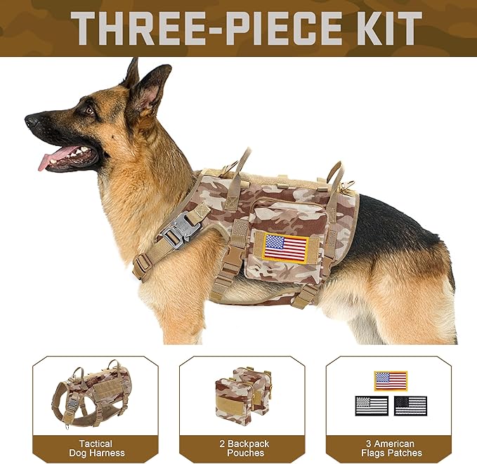 Forestpaw Dog Harness for Large Dogs,Tactical Dog Harness with Handle,No Pull Military Service Dog Vest with Pockets Adjustable for Walking Training,Camo Brown,Chest 21.5-45"