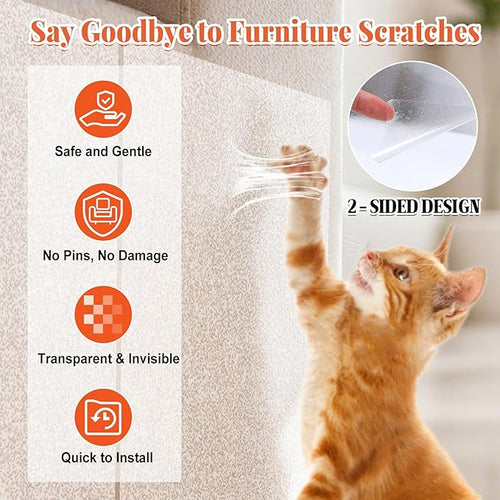 12 Pack Cat Scratch Furniture Protector – Double-Sided Sticky Deterrent Training Tape from Cat Claws, Clear Anti-Scratch Guard for Couch, Sofa, Doors, Easy Apply & Residue-Free, Not for Leather,Velvet
